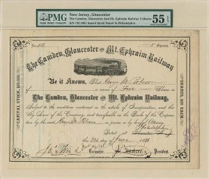 Camden, Gloucester and Mt. Ephraim Railway - 1881 dated Railroad Stock Certificate